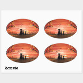Herfst Zonsondergang Honden en Kat Huisdieren Ovale Sticker (Vel)