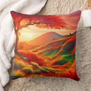 Herfst Zonsondergang Landschap Schilderkunst Kunst Kussen