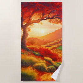 Herfst Zonsondergang Landschap Schilderkunst Kunst Strandlaken