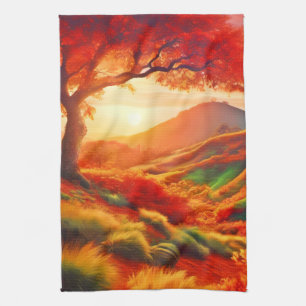 Herfst Zonsondergang Landschap Schilderkunst Kunst Theedoek