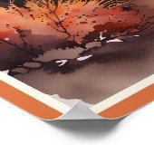 Herfst zonsondergang op de berg Waterverf Faux Mat Poster (Hoek)