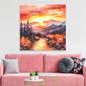 Herfst Zonsondergang op de Bergse Waterverf Canvas Afdruk (Insitu (Woonkamer))
