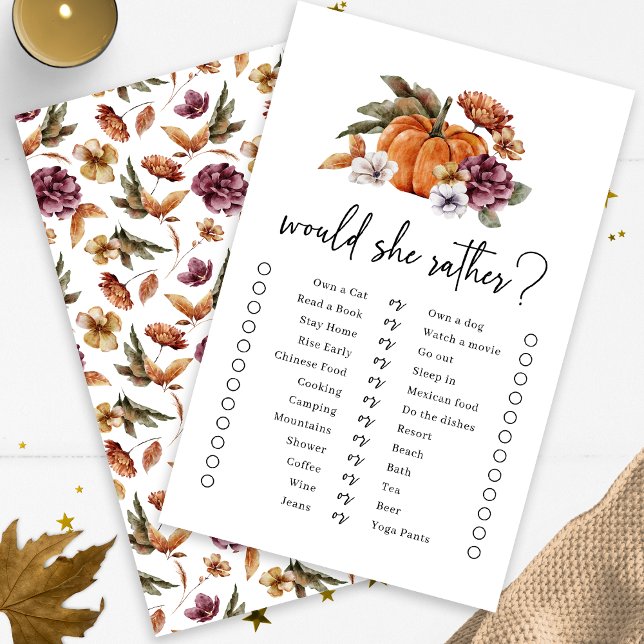 Herfst Zou Ze Liever Spel (Fall Would She Rather Game Fall In Love Bridal Shower Pumpkin Florals by Painted Paperie)