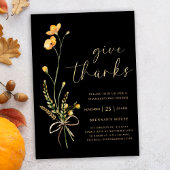 Herfst Zwart Bloemen Thanksgiving Diner Kaart