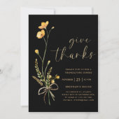 Herfst Zwart Bloemen Thanksgiving Diner Kaart (Voorkant)