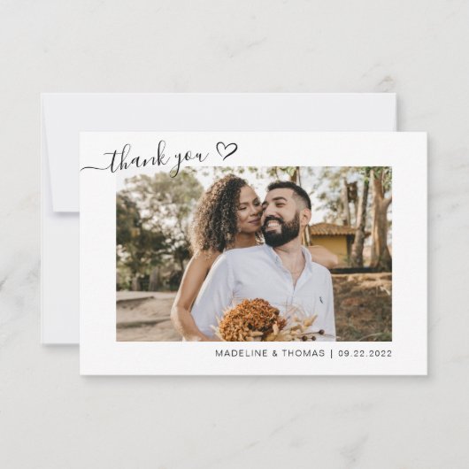 Herfst zwart boho eenvoudige foto hart script brui bedankkaart (Voorkant)