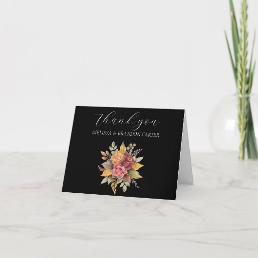 Herfst Zwart Boho Herfst Bloemen Bruiloft Dank u Bedankkaart (Voorkant)