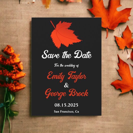 Herfst zwart en wit rood bladeren herfst bruiloft save the date