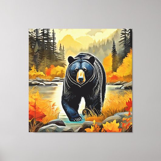 Herfst Zwarte Beer Canvas Afdruk (Voorkant)