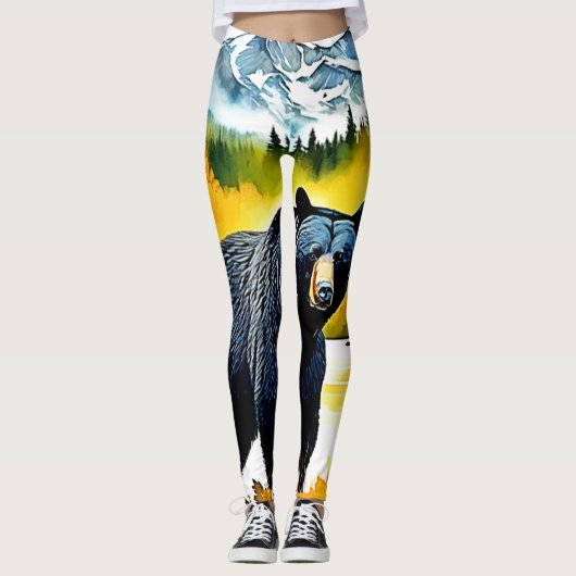 Herfst Zwarte Beer Rivier Ontwerp Leggings (Voorkant)