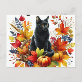 Herfst Zwarte Kat en Seizoensgebonden Bladeren Bri Briefkaart