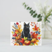 Herfst Zwarte Kat en Seizoensgebonden Bladeren Bri Briefkaart (Staand voorkant)