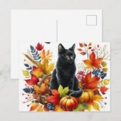 Herfst Zwarte Kat en Seizoensgebonden Bladeren Bri Briefkaart (Voorkant / Achterkant)