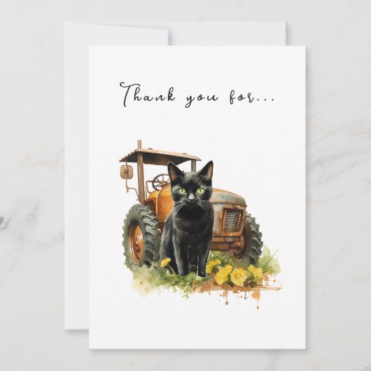 Herfst Zwarte Kat Met Tractor Bedankkaart (Voorkant)