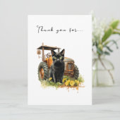 Herfst Zwarte Kat Met Tractor Bedankkaart (Staand voorkant)