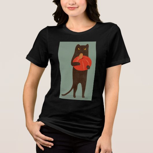 HERFST ZWARTE KAT POMPOEN FALL TRUI T-SHIRT (Voorkant)