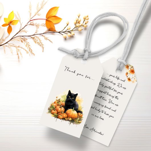 Herfst Zwarte Kat & Pompoenen Cadeaulabel