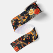 Herfst Zwarte Sinaasappelblad Chinoiserie Satijnen Lint (Achterkant)