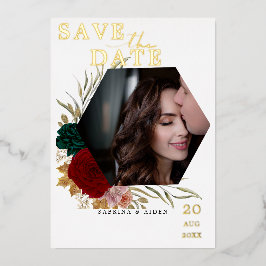 Herfstachtige Bourgondië Smaragd Bloem Foto  Folie Uitnodiging