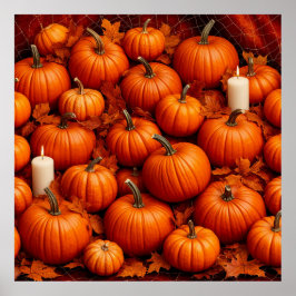 Herfstarrangement van pompoenen met bladeren poster