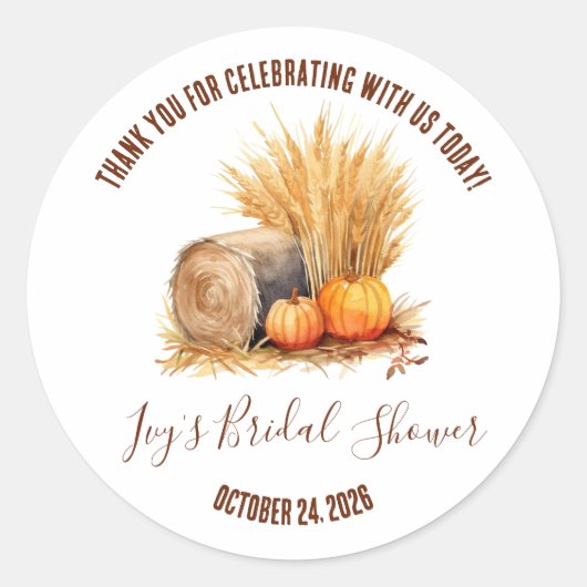 Herfstbaal van hooi en pompoen Vrijgezellenfeest F Ronde Sticker (Voorkant)