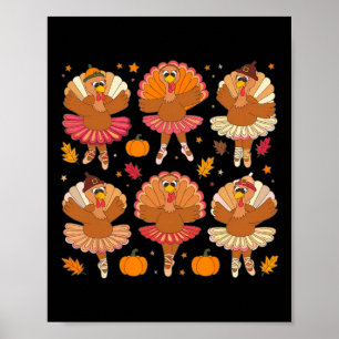 Herfstballerina's dansen Schattige Turkije Thanksg Poster