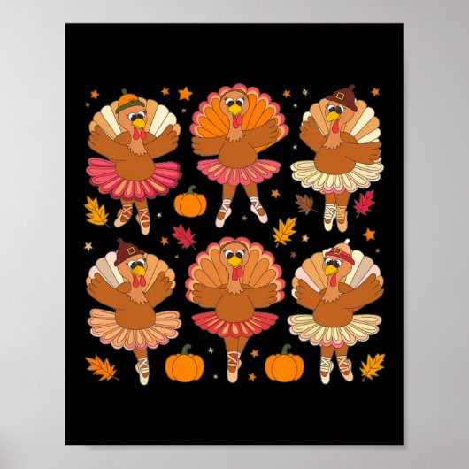 Herfstballerina's dansen Schattige Turkije Thanksg Poster (Voorkant)