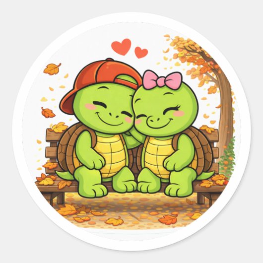 Herfstbank Ronde Sticker (Voorkant)