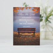 Herfstbankje aan het meer Romantisch Save The Date (Staand voorkant)