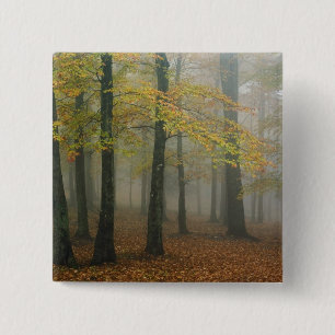 Herfstbeeld van nevelig bos, Grandfather 3 Vierkante Button 5,1 Cm