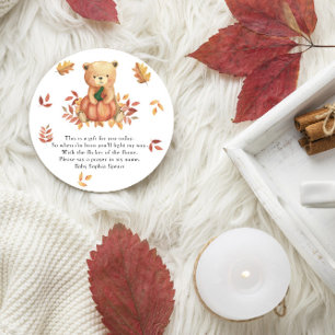 Herfstbeer baby shower - Gebedskaarslabel Ronde Sticker
