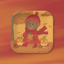 Herfstbeer Halloween vierkante papieren bord
