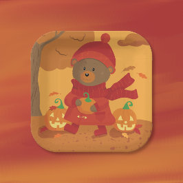 Herfstbeer Halloween vierkante papieren bord