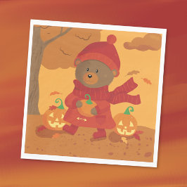 Herfstbeer met pompoen Halloween-papieren servette Servet