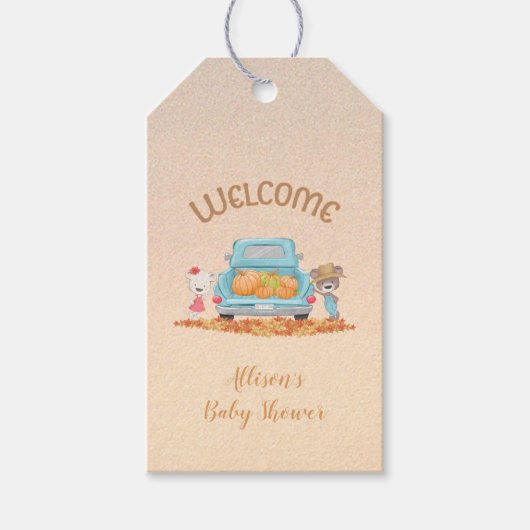 Herfstberen Pompoenen in Vrachtwagen Custom Cadeaulabel (Voorkant)