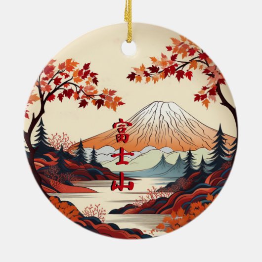 Herfstberg Fuji Japans Keramisch Ornament (Achterkant)