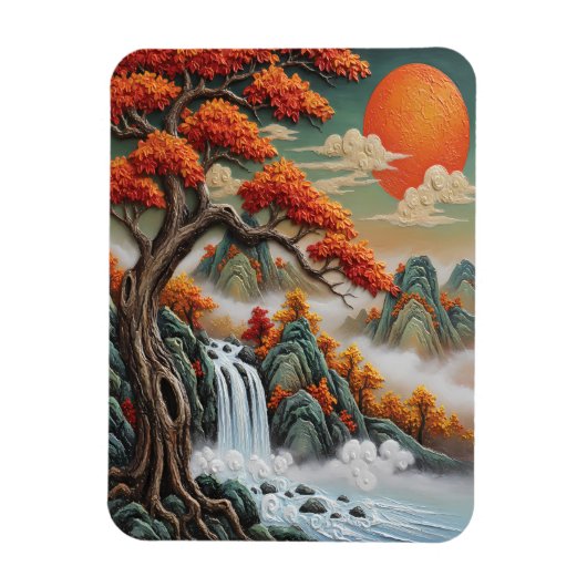 Herfstberglandschap met waterval magneet (Verticaal)