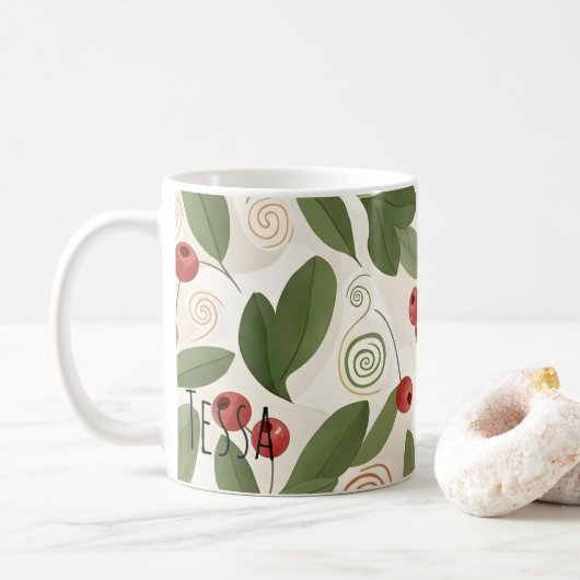 Herfstbessen en botanisch bladpatroon koffiemok (Met donut)