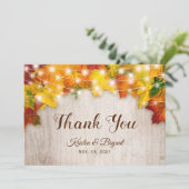 Herfstblaadjes Slingerlichtjes in landelijke stijl Bedankkaart (Staand voorkant)