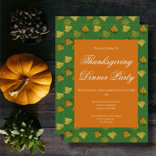 Herfstblad aquarel Thanksgiving dinerfeest Kaart