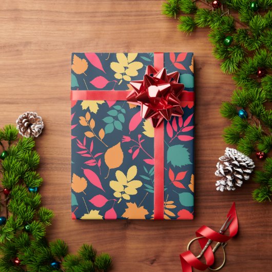Herfstblad botanisch patroon navy cadeaupapier (Feestdagen Geschenken)