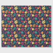 Herfstblad botanisch patroon navy cadeaupapier (Vlak)