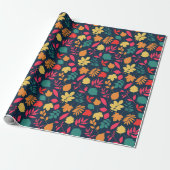 Herfstblad botanisch patroon navy cadeaupapier (Uitgerold)