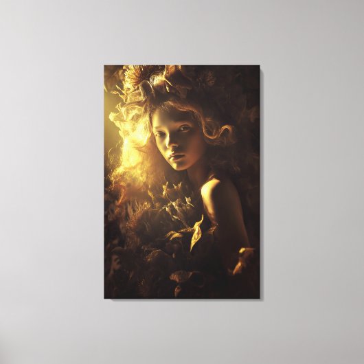 Herfstblad Cocon Meisje Gouden Gloed Canvas Afdruk (Voorkant)