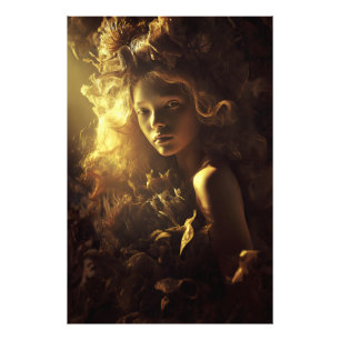 Herfstblad Cocon Meisje Gouden Gloed Foto Afdruk