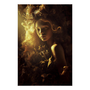 Herfstblad Cocon Meisje Gouden Gloed Perfect Poster
