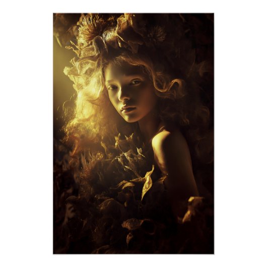 Herfstblad Cocon Meisje Gouden Gloed Perfect Poster (Voorkant)