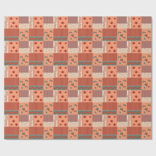Herfstblad Eikel Patchwork Patroon Kunst Cadeaupapier (Vlak)
