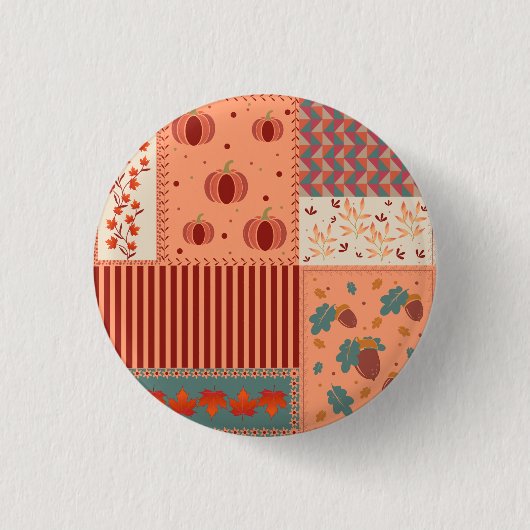 Herfstblad Eikel Patchwork Patroon Kunst Ronde Button 3,2 Cm (Voorkant)