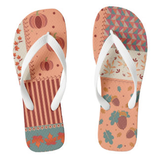 Herfstblad Eikel Patchwork Patroon Kunst Teenslippers